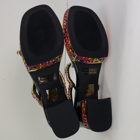 NEW JEFFREY CAMPBELL RHINESTONES BLACK FAUX PATENT LEATHER SANDALS WOMEN'S 8 - Picture 13 of 15